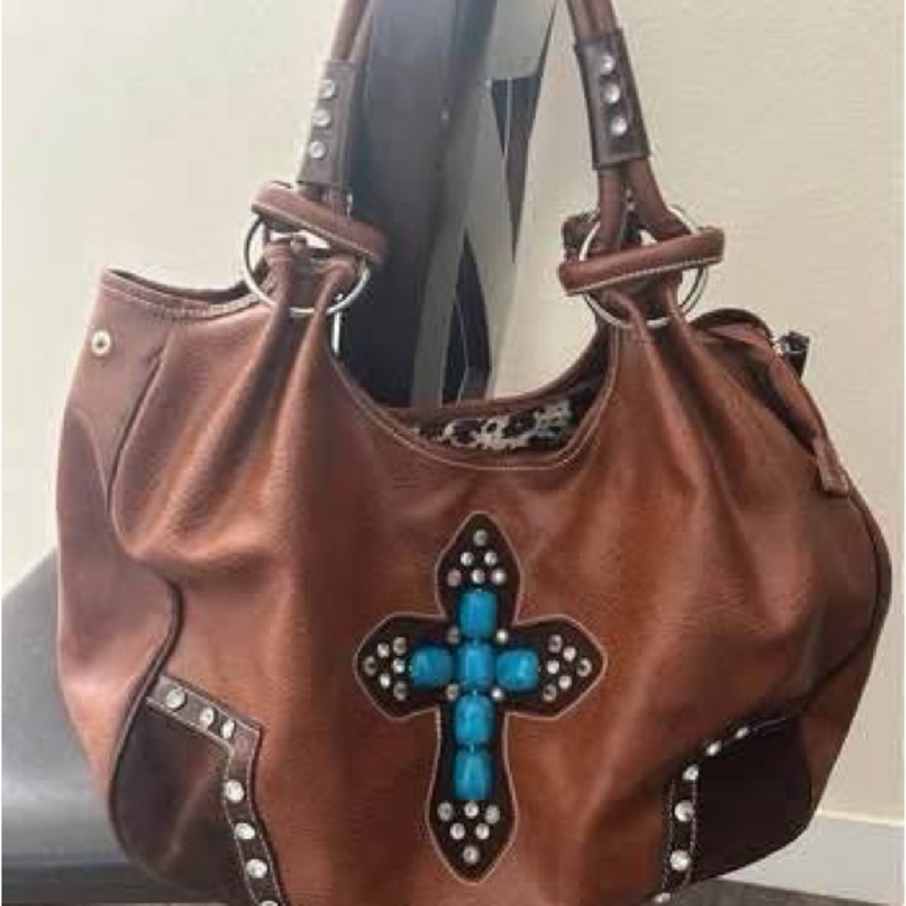 Brown Studded Tote Bag